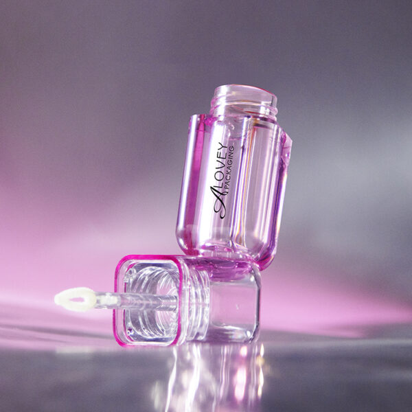 5ml Cute square clear pink lipgloss tube with clear wand LG-0454A