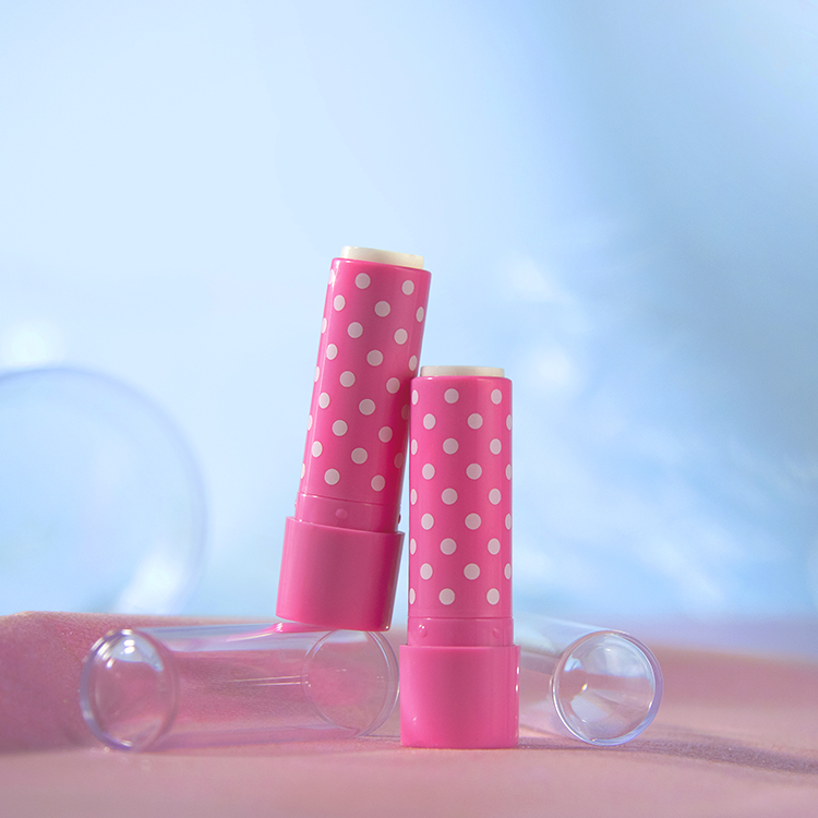 Cute Lip balm tube with clear cap and round rose LB0041A