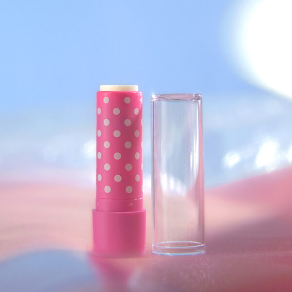 Cute Lip balm tube with clear cap and round rose LB0041A