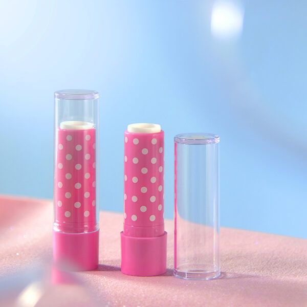 Cute Lip balm tube with clear cap and round rose LB0041A