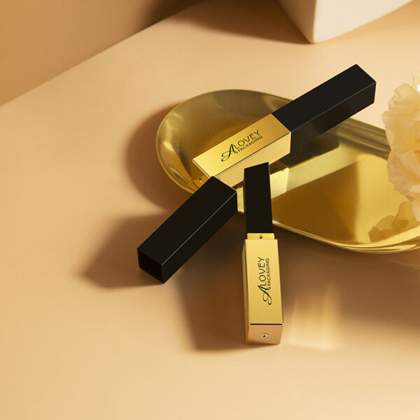 YSL Saint Laurent slim gold and black square lipstick tube