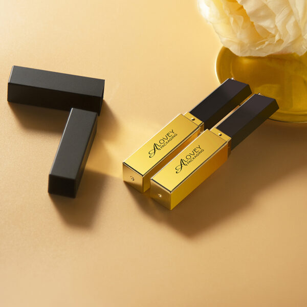 YSL Saint Laurent slim gold and black square lipstick tube