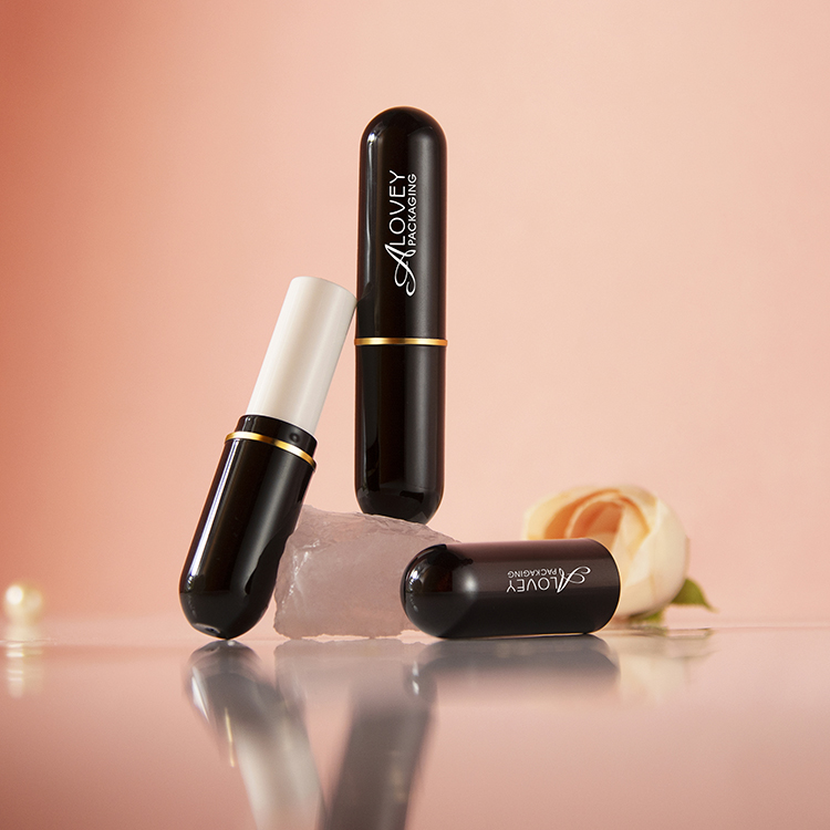 Slim black lipstick packaging with bullet shape